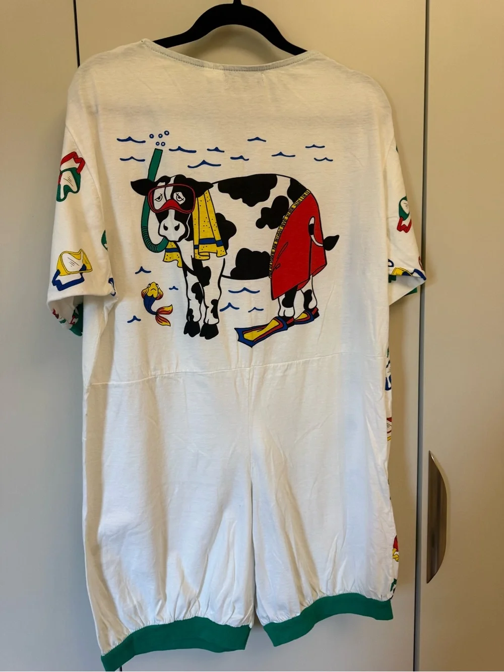 Vintage Romper Paris Sport Club Scuba Cow | Novelty Print One-Piece | Size S - Picture 4 of 6
